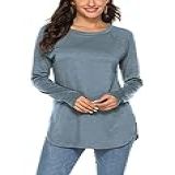 Newchoice Feminino Camisas Túnica De Manga Comprida Para Leggings Blusa Longa Leve (m, Azul Cinza)