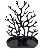 NewFerU Conjunto De Joias De árvore De Coral- Suporte Para Pendurar Na Mesa- Colar- Pulseira- Brincos- Cabide Organizador- Torre- Com Anel E Bandeja De Relógio Para Mulheres E Meninas -preto-