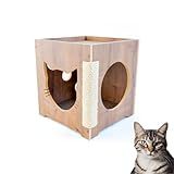Nicho De Chão Para Gatos Com Arranhador E Toca MDF Laminado 15mm Carpete Antiderrapante Sisal 8mm MARROM 