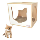 Nicho Gatos Mdf Frente Branca Almofada Nekocat Kit 2 Pcs