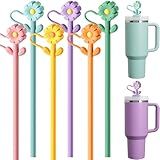 NiHome Pacote Com 6 Canudos De Silicone Com Tampa De Flor Canudos Reutilizáveis De Silicone De 30 Cm Para Copos Stanley De 1 134 G E 850 G Comprimento Personalizável Ecológico E Seguro Para