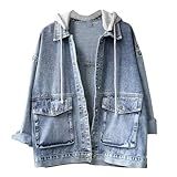 Niiyyjj Jaqueta Jeans Coreana Feminina Casual Folgada Com Capuz Vintage Jaquetas Femininas Lisas Azul M