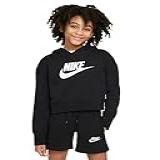 Nike Sportswear Club Moletom Com Capuz Para Crianças Mais Velhas (meninas) French Terry Cropped Preto/branco, Preto/branco, M