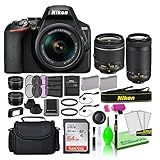 Nikon Câmera Digital D3500 Dslr Com Lentes De 18-55 Mm E 70-300 Mm (1588) Modelo Eua Deluxe Pacote - Inclui Cartão Sd Sandisk De 64 Gb + Bolsa Nikon + Kit De Filtro + Bateria Sobressalente + Lente Teleobjetiva + Mais