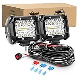 Nilight Barra De Luz LED 2 Peças 60W 10 Cm Combo De Pontos De Inundação Cápsulas De Luz LED Para Trabalho De Três Fileiras Com Kit De Chicote De Fiação De 3 6 M 2 Condutores