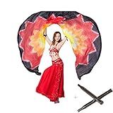 Nimiman 100 Seda Dança Do Ventre ISIS Asas Cachecol Ventilador Véu E Bastão Telescópico Preto Vermelho Laranja Amarelo Tamanho Nico