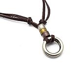 Ninepointninetynine Colar De Cordão De Couro Vintage Colar Com Pingente Multicamadas Colar De Liga De Couro Genuíno Com Pingente De Anel Duplo Ajustável Para Mulheres E Homens Cor Marrom Couro