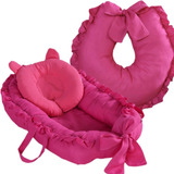 Ninho Redutor De Berço Bebê Almofada Amamentação Kit Pink
