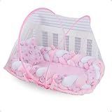 Ninho Redutor De Berço Para Bebê Com Mosquiteiro Várias Estampas -Estrela Lua Rosa-