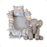 Ninho Redutor Trançado Bebê Elefante Pelúcia Almofada 45cm