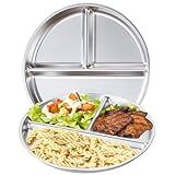 NIOIPXA Pratos Divididos Para Crianças E Adultos Prato De Controle De Porção De 23 Cm Pratos De Jantar De Aço Inoxidável Pratos Reutilizáveis Com 3 Compartimentos Prata Pacote Com 2 