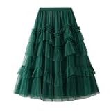 Njnjgo Vestido Feminino Com Cintura Elástica Em Camadas De Bolo Princesa Saia Tutu Transparente Multicamadas, Verde H, Tamanho único
