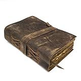 NomadCraftsCo Diário De Couro Diário De Couro Vintage Com Marcador De Livro Diário Do Livro Das Sombras Diário Grimório Diário De Bruxa Diário Vintage Para Homens E Mulheres Papel 200 G M Antigo Borda Deckle Edge