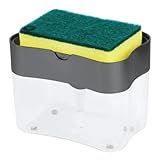 NOTYAZ Dispenser Detergente 2 Em 1 Esponja Limpeza Louça Dosador 380ml Resistente Econômico Funcional Evita Desperdício Design Moderno Para Cozinha Restaurante Hotel Premium