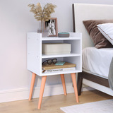 Nova Decor Mesa De Cabeceira Criado Retrô Com Nicho Pés Em P Acabamento Alto Brilho Cor Branco