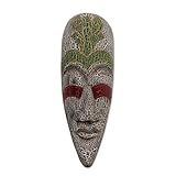 NOVICA Máscara Decorativa De Madeira Grande Da Albesia Lombok Multicolorida Rubi Esmeralda Exótica 