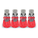 Novo 4pcs Pet Meias Anti Derrapante Impermeável Vermelho M