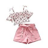 Novo Terninho De Bebê Menina Com Babado Floral Manga Curta Tops Shorts Rosa 2 Peças Roupas De Bebê Menina De 12 A