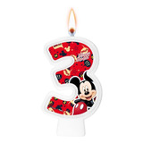 Número 3 Vela Mickey Pavio Mágico Para Bolo E Festa