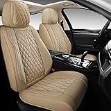NUNIVAK Capas De Couro Sintético à Prova D-água Para Assentos De Carro- Caminhões- Sedãs E SUVs Com Ajuste Universal E Cobertura Total -bege- Par Frontal-