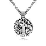 Oaldilee Colar De São Bento Para Homens E Mulheres Banhado A Ouro 18 Quilates Metal Preto Aço Inoxidável Pingente De Medalha De São Bento Amuleto Católico Religioso Com Caixa De Presente Aço