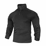 OCANXUE Camiseta Tática Masculina G3 Camo Combat Camisa Manga Longa BDU 1 4 Zíper Com Bolsos Preto G