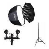 Octabox Godox Greika 120cm Grid Sombrinh Soquete Duplo Tripé