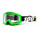 Óculos 100 Strata 2 Lente Transparente Trilha Motocross Cor Da Armação Verde Fluor Tamanho Único