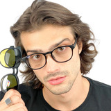 Óculos Armação Redondo   Clip On 3 Em 1 Masculino Titanium