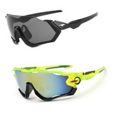 Óculos Bike Ciclismo Esportivo Proteção Uv Kit 2 Unidades Armação Amarelo E Preto Lente Preto E Espelhado
