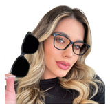 Oculos Clipon Feminino Armação De Grau Sol Cor Preto