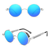 Óculos De Sol Alok Steampunk Retrô Aço Masculino Feminino Cor Prata azul