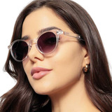 Óculos De Sol Armação Transparente Lentes Redonda Moda Verão