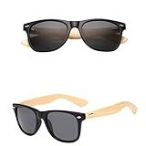 Óculos De Sol Bambu Madeira Masculino Feminino Quadrado Polarizado Proteção UV400 Original Com Case E Flanela -preto-