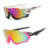 Óculos De Sol Bike Ciclismo Feminino Proteção Uv Kit 2 Peças Cor Branco E Rosa Cor Da Armação Branco E Rosa Cor Da Lente Espelhado