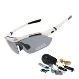 Óculos De Sol Bike Ciclismo Rockbros Clip Troca Lentes Uv400 Cor Da Armação Branco Desenho Esportivo