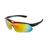 Óculos De Sol Ciclismo Beach Volei Praia 5 Lentes Kit De Acessórios Preto E Vermelho 