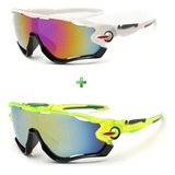 Óculos De Sol Ciclismo Bike Proteção Uv Espelhado 2 Unidades Cor Espelhada Cor Da Armação Branco E Amarelo Cor Da Lente Preto