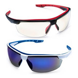 Óculos De Sol Ciclismo Espelhado Noturno Kit 2 Unidades Cor Da Armação Branco E Azul Preto E Vermelho Cor Da Lente Escura E In out