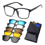 Óculos De Sol Clip On C Armação Grau 6 X 1 Polarizado Uv400 Armação Preto 2201 55 18 138 Lente Cinza escuro Desenho Mirror