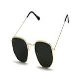 Óculos De Sol Hexagonal Unissex Com Proteção Uv-400 Acompanha Estojo Ho-22 -Dourado-