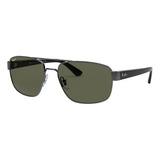 Óculos De Sol Polarizados Ray ban Rb3663 Standard Armação De Aço Cor Polished Gunmetal Lente Green De Cristal Clássica Haste Polished Gunmetal grey De Náilon