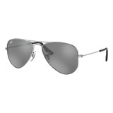 Óculos De Sol Ray ban Aviador Junior Tamanho 4 8 Anos Armação Polished Silver Y Lente Grey