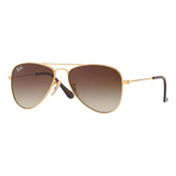 Óculos De Sol Ray ban Aviador Junior Tamanho 8 12 Anos Armação Polished Gold Y Lente Brown