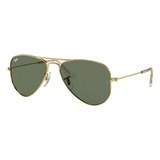 Óculos De Sol Ray ban Aviador Junior Tamanho 8 12 Anos Armação Polished Gold Y Lente Green