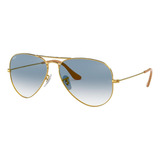 Óculos De Sol Ray ban Aviator Gradient Small Armação De Metal Cor Polished Gold Lente Light Blue De Cristal Degradada Haste Polished Gold De Metal Rb3025