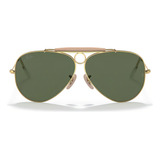 Óculos De Sol Ray ban Aviator Shooter Havana Collection Tamanho 58 Desenho Padrão Armação Polished Gold Y Lente Green
