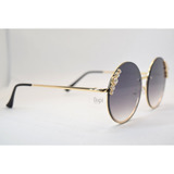 Oculos De Sol Redondo Dourado E Lente Marrom Com Uv400
