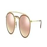 Óculos De Sol Redondos De Ponte Dupla Ray Ban RB3647N Espelho Degradê Dourado Marrom Rosa 51 Mm