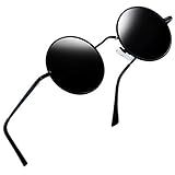 Óculos De Sol Redondos Femininos E Masculinos Polarizados Círculo Hippie Vintage Retrô Steampunk Armação De Metal Joopin Óculos De Sol Para Mulheres E Homens Com Proteção UV Preto